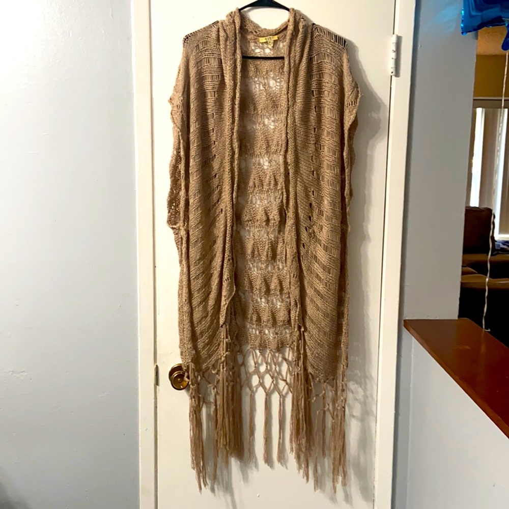 Tan sweater vest long duster